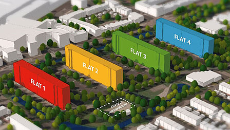 Illustratie nieuwe kavel voor nieuwbouw bij de 3 flats aan het Nijpelsplantsoen