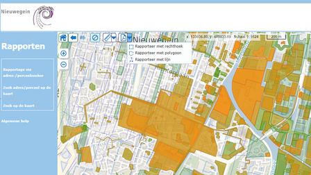Screenshot van mogelijkheden om zelf een vlak te tekenen in het bodeminformatiesysteem