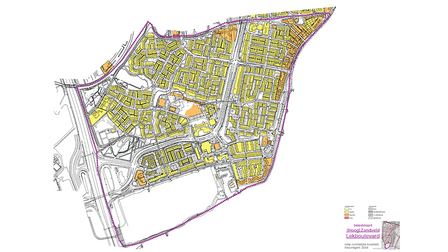 Kaart met welstandsniveaus in de wijken Hoog-Zandveld, Zandveld en Lekboulevard
