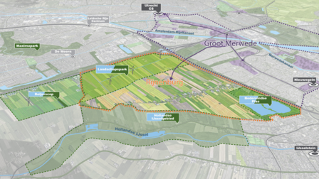 Kaart met gebied Rijnenburg aangegeven en Groot Merwede daarbinnen