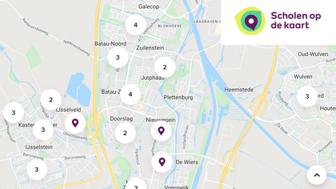 Kaart met alle basisscholen in Nieuwegein