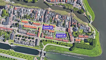 Luchtfoto van Vreeswijk met deel A en B aangegeven
