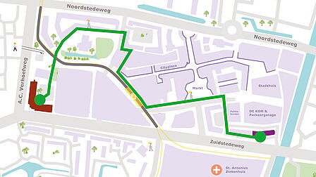 Kaart met looproute van de Zadelstede naar Zoomstede 19